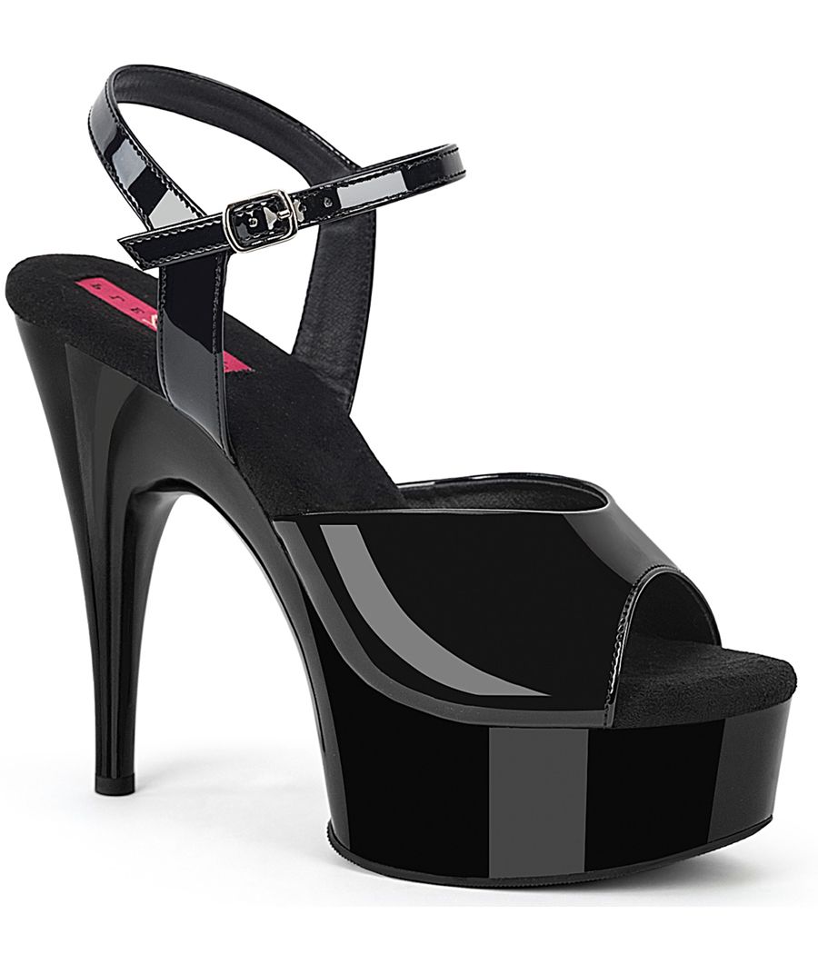 Sandales noires vernies Pink Label REVEL-609 talon 15,2 cm