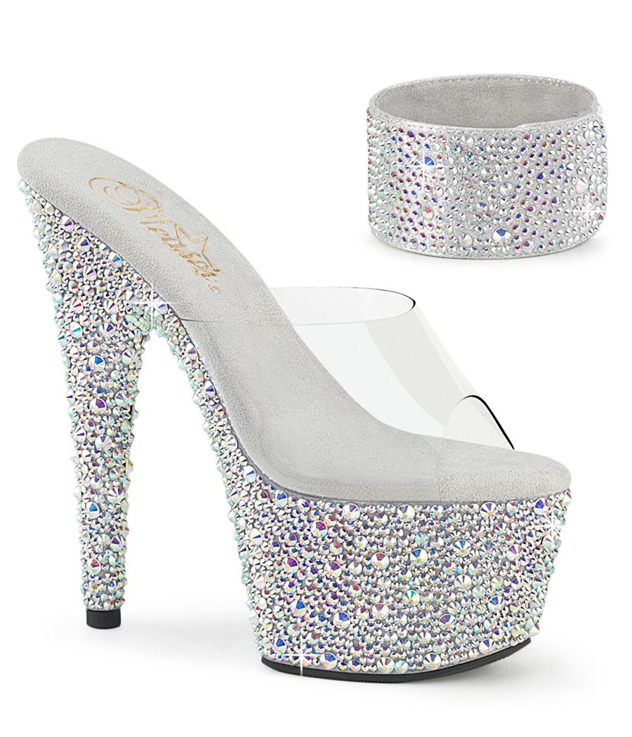 Mules Pleaser BEJEWELED-712MS transparentes strass argent irisé Mules Pleaser BEJEWELED-712MS transparentes strass argent irisé