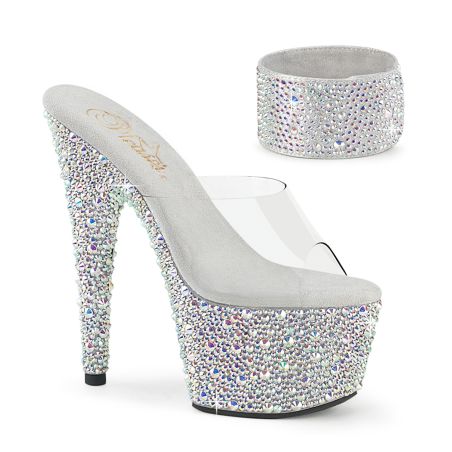 Mules Pleaser BEJEWELED-712MS transparentes strass argent irisé