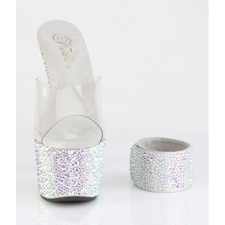 Mules à plateforme Pleaser BEJEWELED-712MS strass argentés