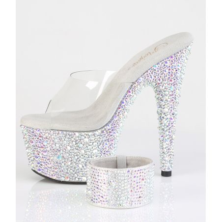 Pleaser BEJEWELED-712MS mules transparentes talon 18 cm strass