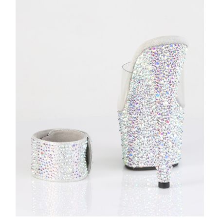 Mules Pleaser à haut talon BEJEWELED-712MS strass irisés