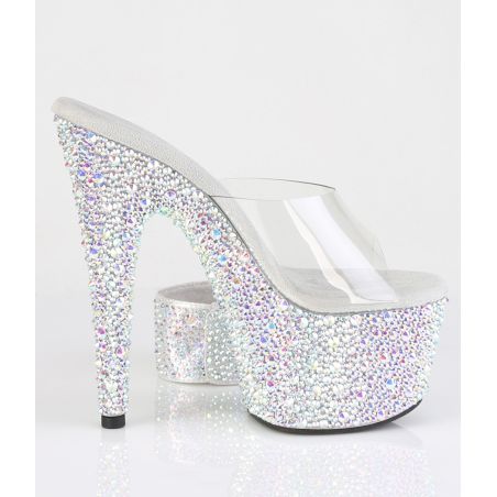 Mules plateforme strass argentés Pleaser BEJEWELED-712MS