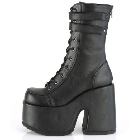 Bottines plateforme Demonia CAMEL-250 noir brillant à lacets
