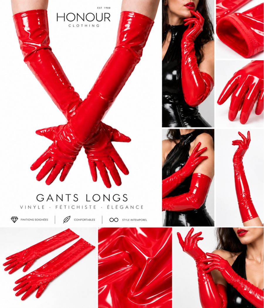 Gants longs Honour JGP1 en vinyle rouge brillant Gants longs Honour JGP1 en vinyle rouge brillant