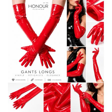 Gants longs Honour JGP1 en vinyle rouge brillant