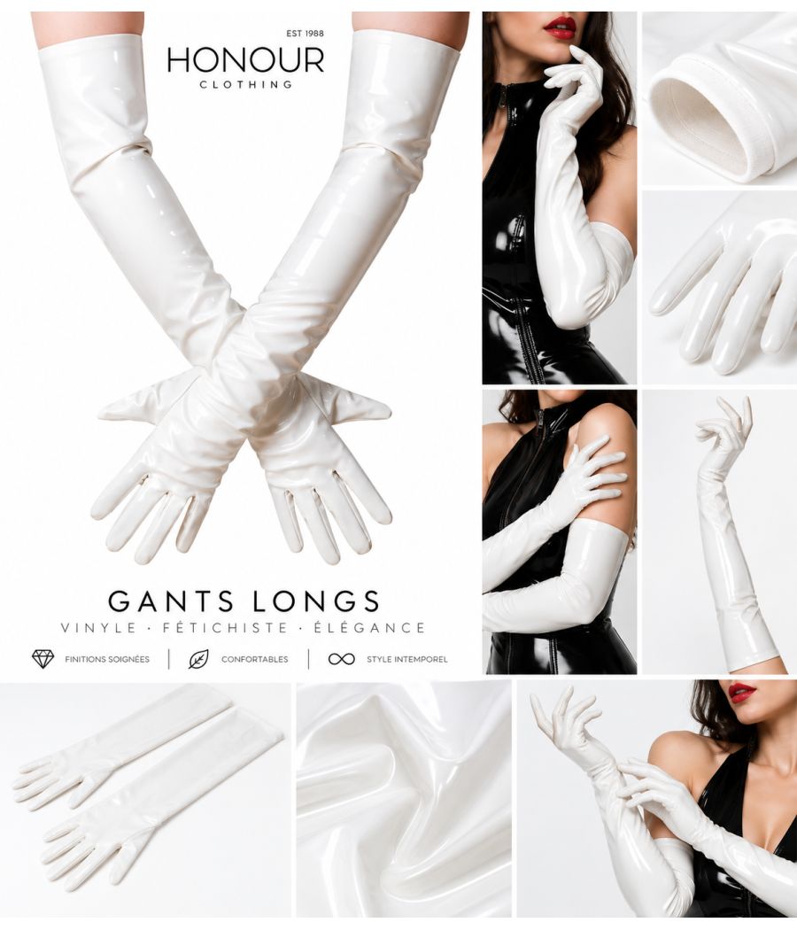 Gants longs Honour JGP1 en vinyle blanc brillant Gants longs Honour JGP1 en vinyle blanc brillant
