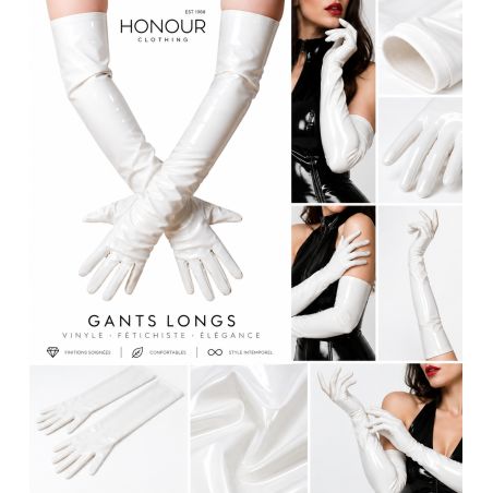 Gants longs Honour JGP1 en vinyle blanc brillant