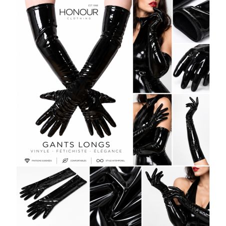 Gants longs Honour JGP1 en vinyle noir brillant