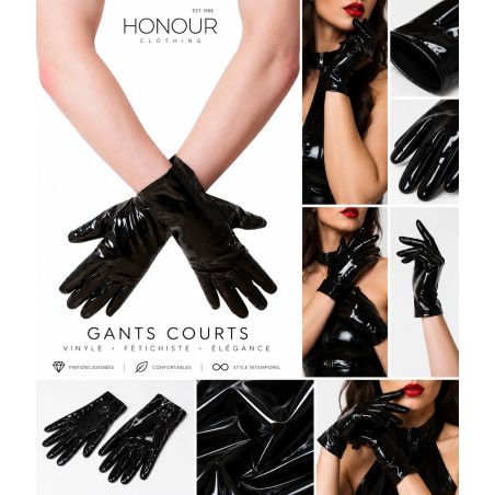Gants courts Honour JGP2 en vinyle noir brillant