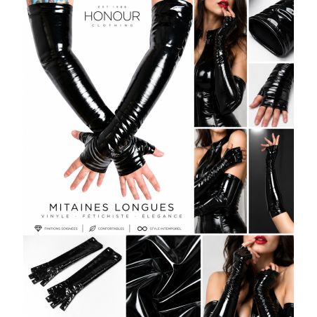 Mitaines longues Honour JGP3 en vinyle noir brillantMitaines longues Honour JGP3 en vinyle noir brillant