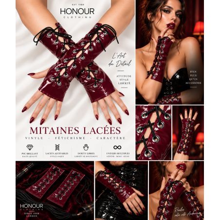 Mitaines lacées Honour H2322 en vinyle bordeaux brillant