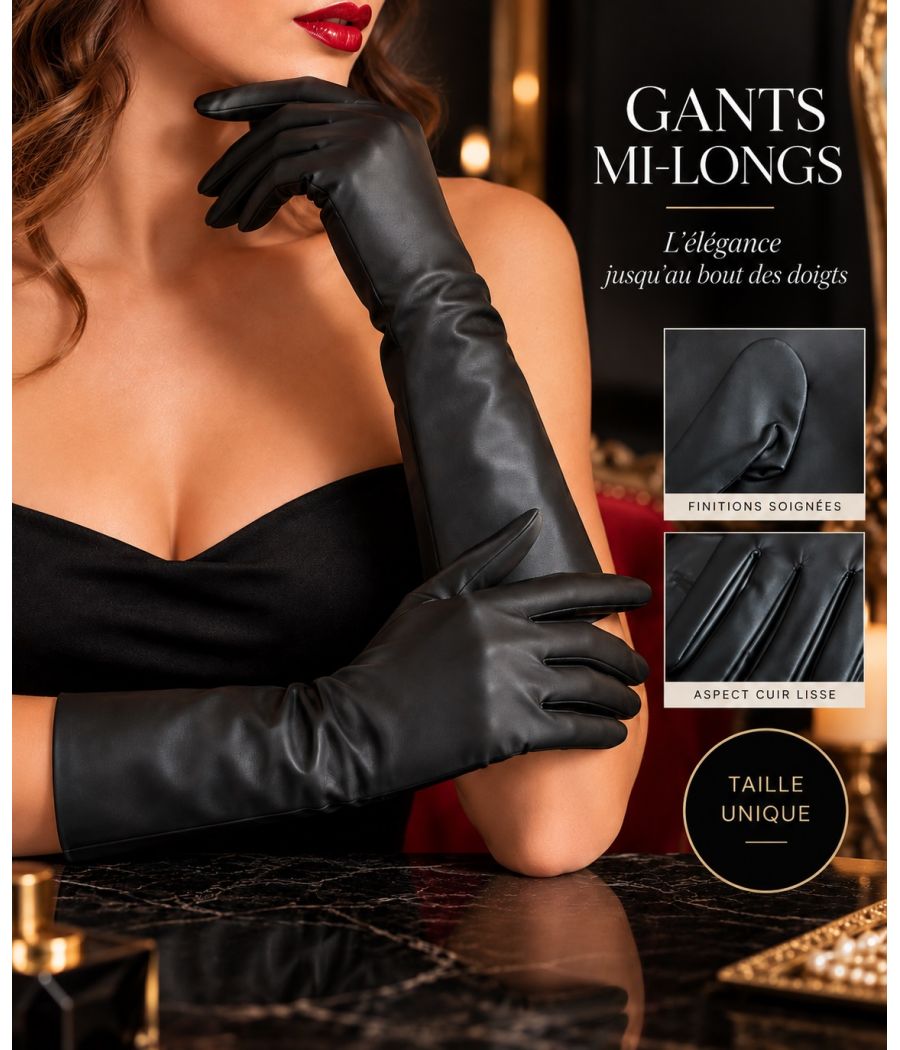 Gants Longs Noirs Aspect Cuir SoisBelle Gants Longs Noirs Aspect Cuir SoisBelle