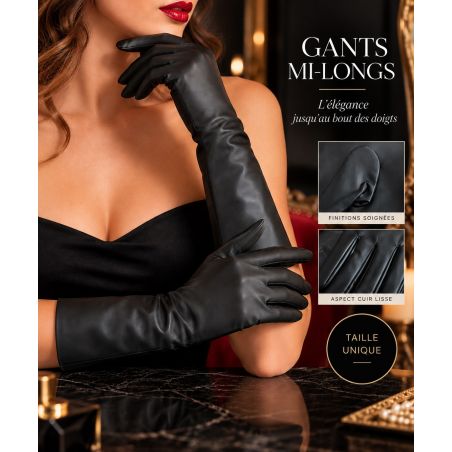 Gants Longs Noirs Aspect Cuir SoisBelle