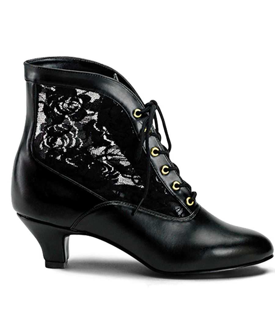 Bottines rétro de luxe Funtasma Dame 05 à petits talons bobines et lacets style victorien LBDHT.