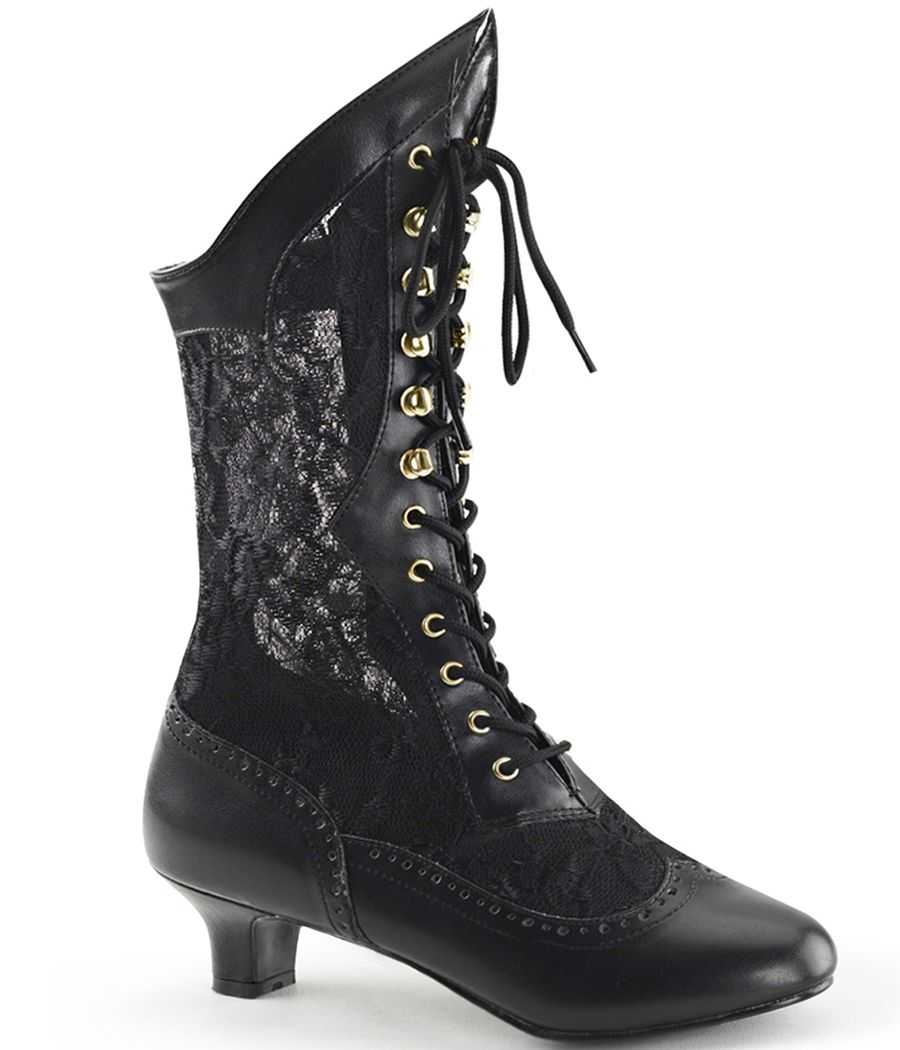 Bottines rétro de luxe Funtasma Dame 115 à petits talons bobines, découpes dentelle et bouts ouverts LBDHT.