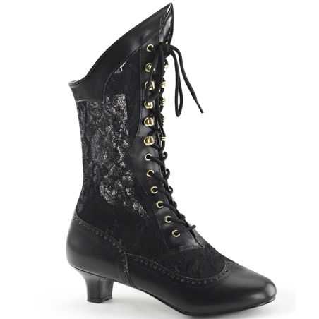Bottines rétro de luxe Funtasma Dame 115 à petits talons bobines, découpes dentelle et bouts ouverts LBDHT.