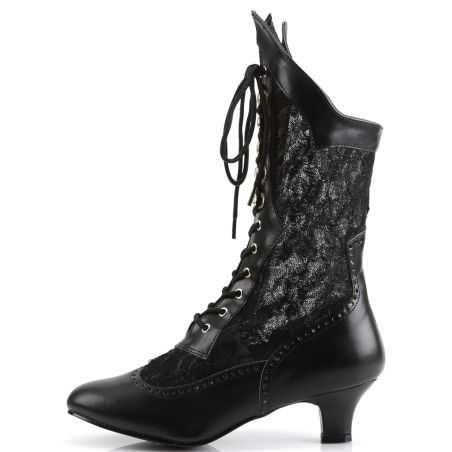 Bottines de spectacle noires à lacets et talons kitten heel en grandes tailles inclusives.