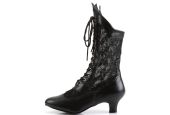 Bottines de spectacle noires à lacets et talons kitten heel en grandes tailles inclusives.
