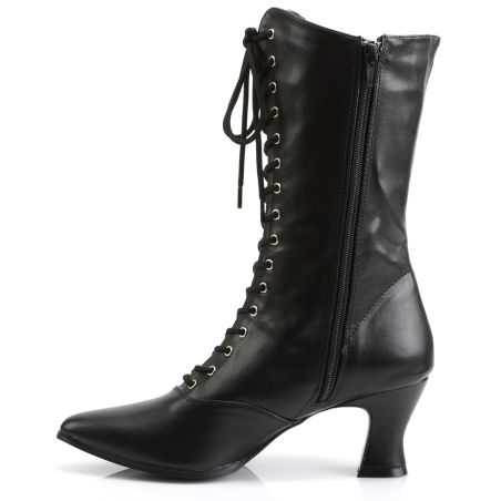 Bottines de cabaret noires en simili cuir souple au look édouardien et grandes tailles inclusives.
