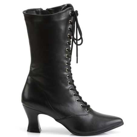 Bottines fétiches rétro noires au design victorien élégant pour théâtre et performances chic.