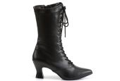 Bottines fétiches rétro noires au design victorien élégant pour théâtre et performances chic.