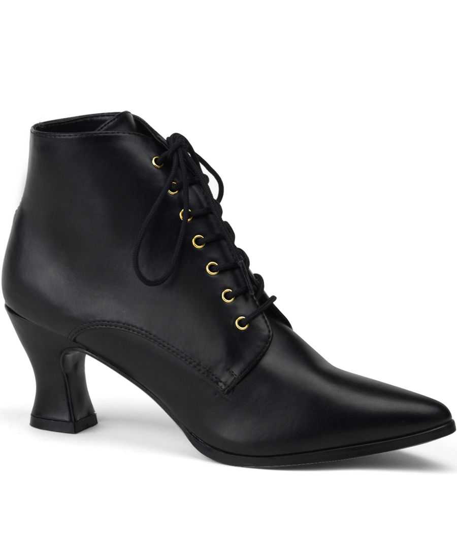 Bottines rétro de luxe Funtasma Victorian 35 à petits talons bobines, lacets et rubans en satin LBDHT. Bottines rétro de luxe Funtasma Victorian 35 à petits talons bobines, lacets et rubans en satin LBDHT.