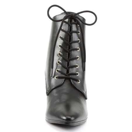 Bottines noires vintage Funtasma Victorian 35 à talons kitten heel et lacets rubans pour cabaret.