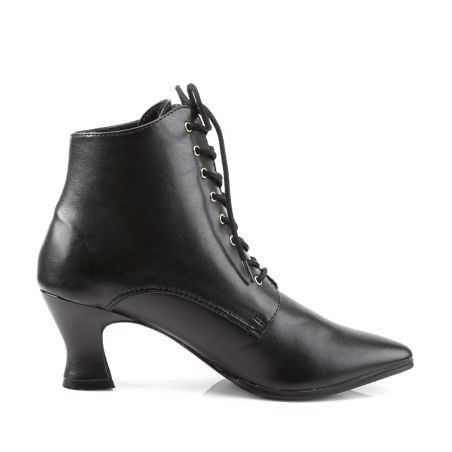 Bottines fétiches rétro noires au design victorien romantique pour théâtre et performances.