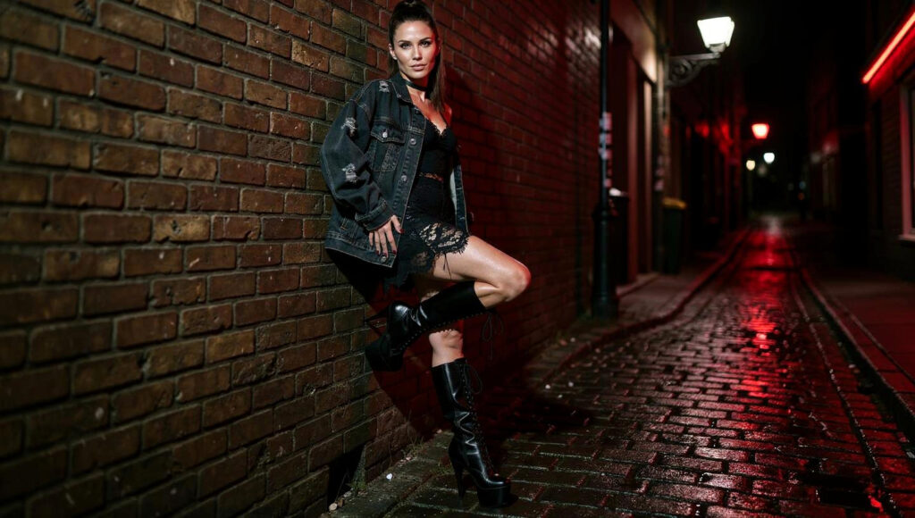 Jade look rock nocturne en bottes plateforme lacées Adore-2023 noir mat