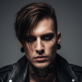 Axel, mannequin inclusive et ambassadeur LBHDT, style rock et ténébreux.