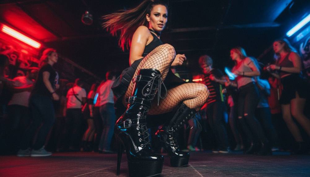 Jade en performance intense de pole dance exotic avec bottines plateforme vernis Delight-1043